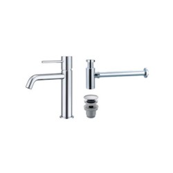 Pack Grifo de lavabo Monza + Válvula click-clack + Sifón visto redondo de Imex