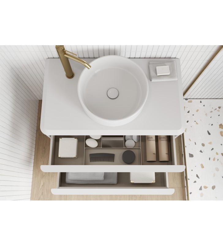 Mueble de baño con encimera blanca de resina Royo Dai Top